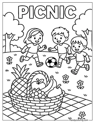Summer Picnic and Soccer Coloring Page