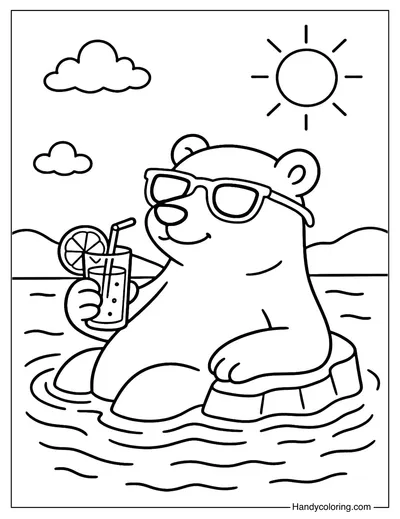 Summer Polar Bear Coloring Page