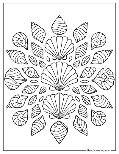 Summer Shell Mandala Coloring Page