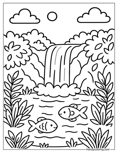 Summer Splash Cascade Coloring Page