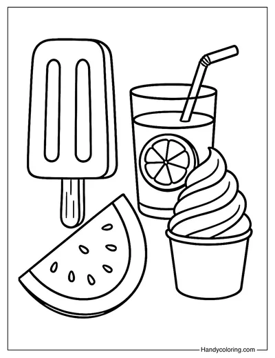 Summer Treats and Popsicles Coloring Page