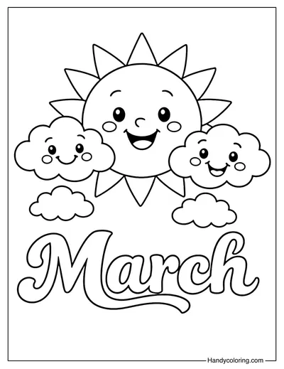 Sun and Clouds March Coloring Page