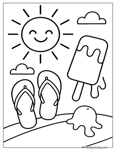 Sun, Ice Cream, and Flip-Flops Coloring Page