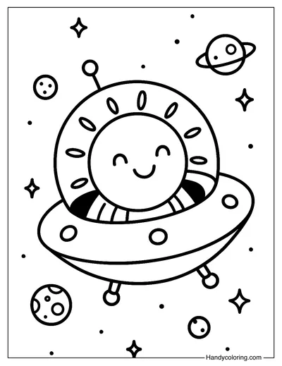 Sun in a Spaceship Coloring Page