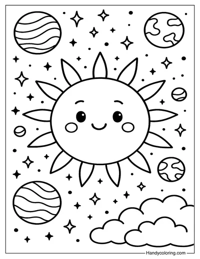 Sun in Outer Space Coloring Sheet