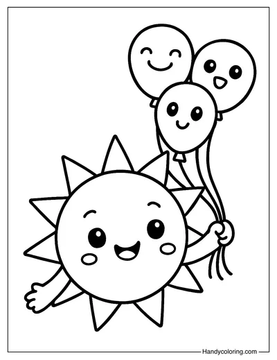 Sun Playing with Balloons Coloring Sheet