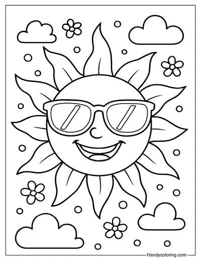Sun Wearing Sunglasses Coloring Page