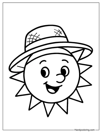 Sun with a Hat Coloring Page