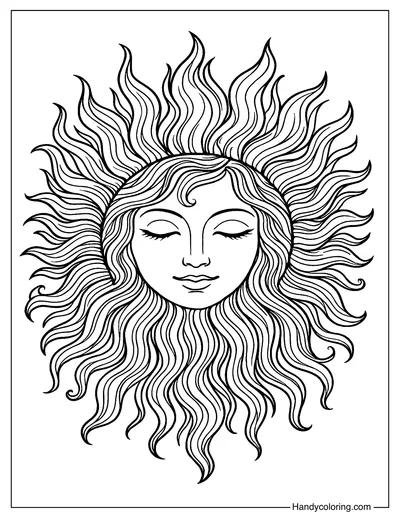 Sun with Flowing Hair Coloring Sheet