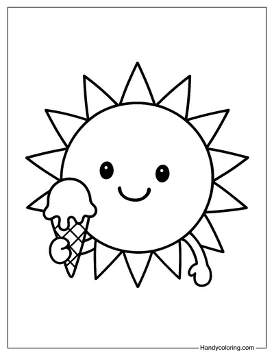 Sun with Ice Cream Coloring Page