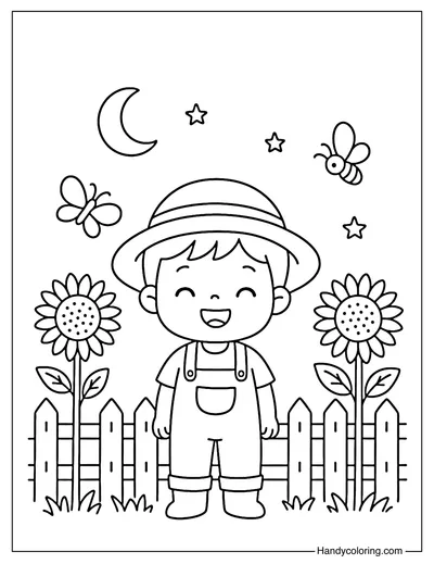Sunflower Fence Coloring Page