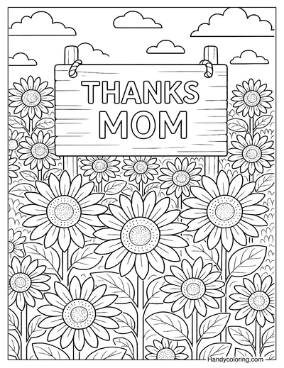 Sunflower Field for Mom Coloring Page