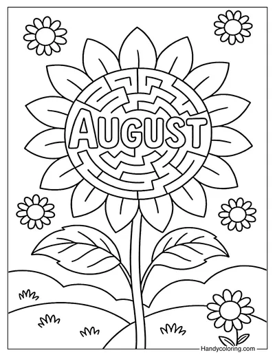 Sunflower Maze August Coloring Page
