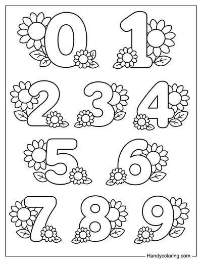 Sunflower Numbers Zero to Nine