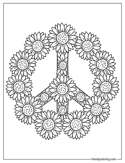 Sunflower Peace Symbol Coloring Page