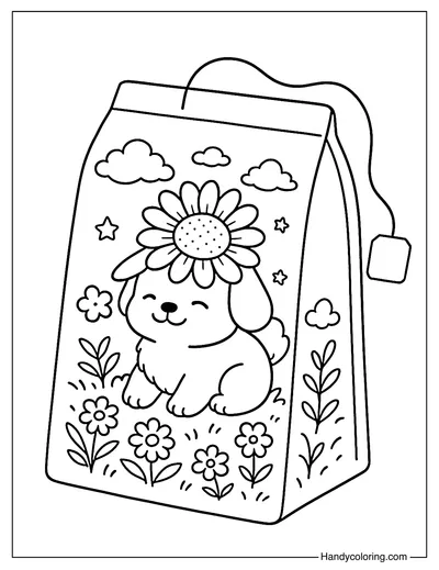 Sunflower Puppy Tea Bag Coloring Page