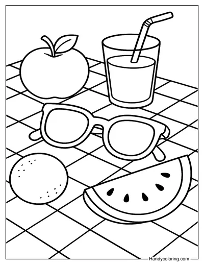Sunglasses on a Picnic Blanket Coloring Page