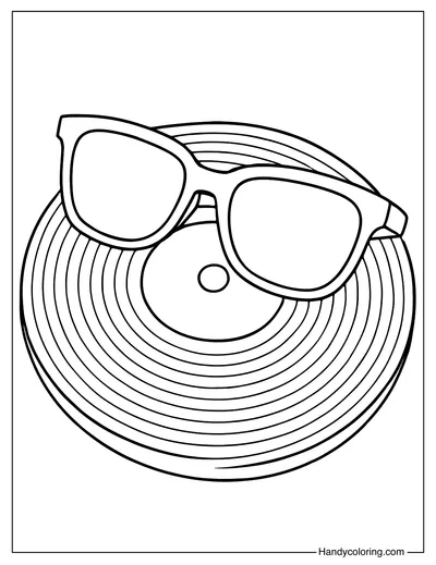 Sunglasses on a Vinyl Record Coloring Page