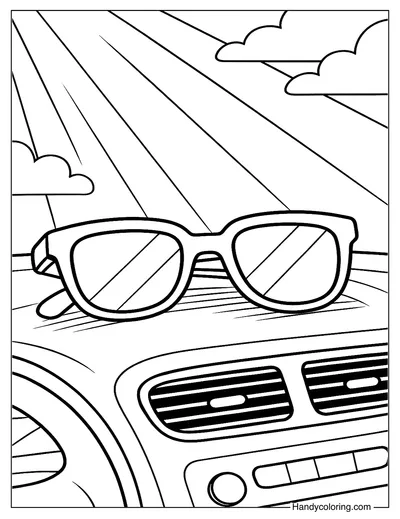 Sunglasses on Dashboard Coloring Page