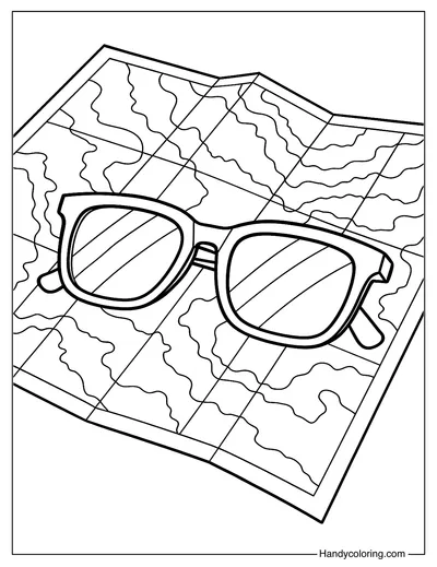 Sunglasses on Travel Map Coloring Page