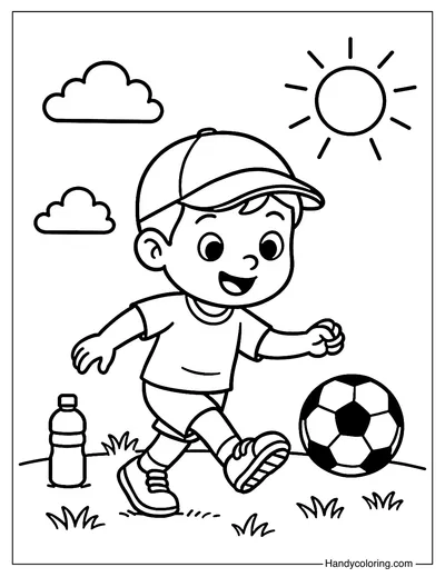 Sunny Day Soccer Practice Coloring Page