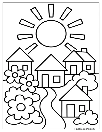 Sunny Flower City Coloring For Kids