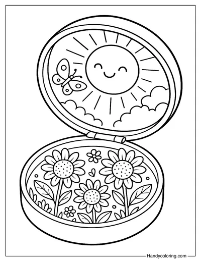 Sunny Garden Powder Compact Coloring Page
