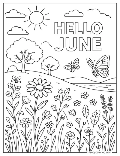 Sunny June Meadow Coloring Page