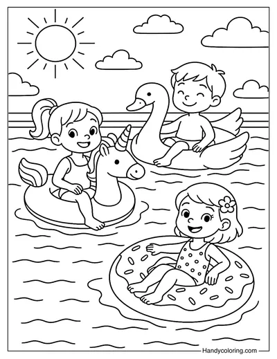 Sunny Pool Float Parade Coloring Page