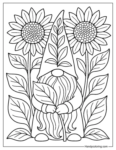 Sunny Sunflower Gnome Coloring Page