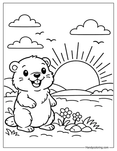 Sunrise Groundhog Coloring Page