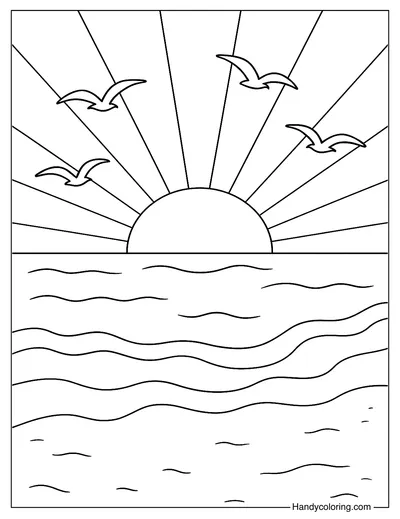 Sunset at the Beach Coloring Page