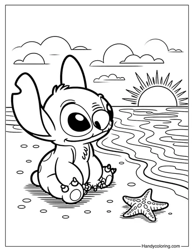 Sunset Beach Stitch Coloring Page