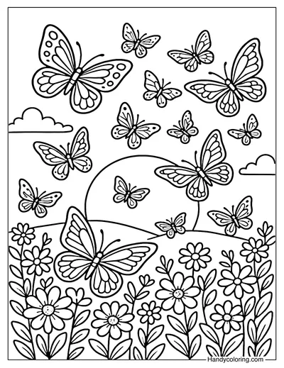 Sunset Butterfly Bloom Coloring Page
