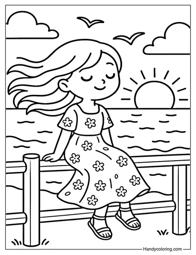 Sunset Chill Girl Coloring Page