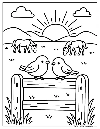 Sunset Fence Coloring Page