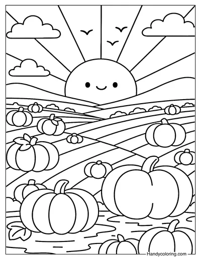 Sunset Pumpkin Valley Coloring Page