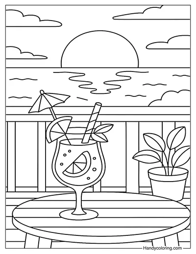Sunset Sips on the Balcony Coloring Page