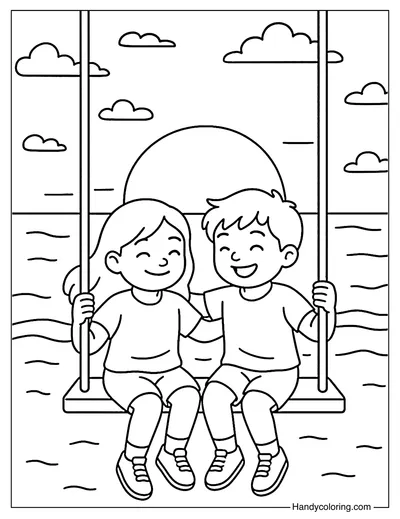Sunset Swing Coloring Page