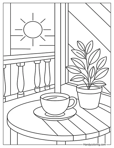 Sunset Tea on Balcony Coloring Page