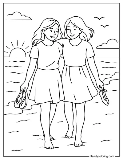 Sunset Walk Coloring Page
