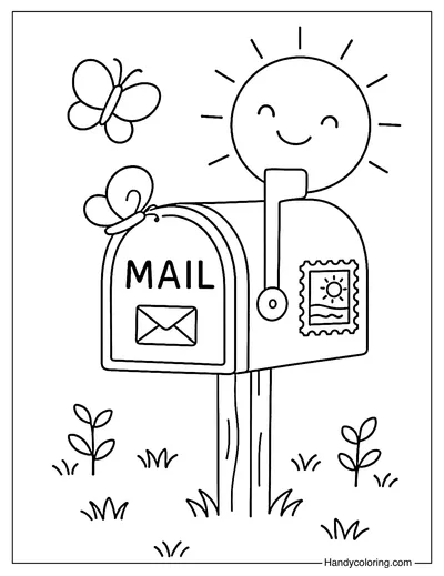 Sunshine Mailbox Coloring Page