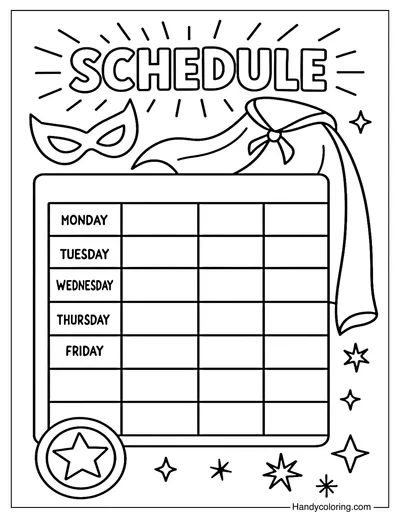 Superhero Timetable Coloring Page