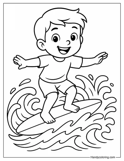 Surfing the Waves Coloring Page