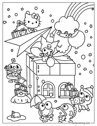Surprise Gift Day Sanrio Coloring Page