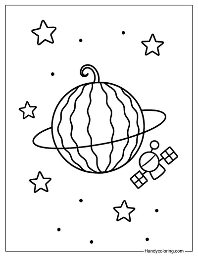 Surreal Watermelon Planet Coloring Page
