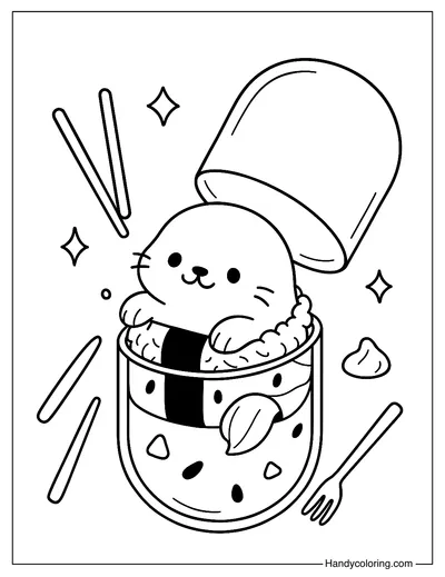 Sushi Seal Capsule Coloring Page
