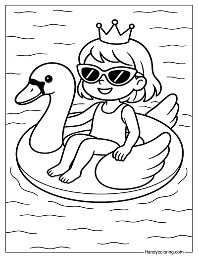 Swan Floaty Queen Coloring Page