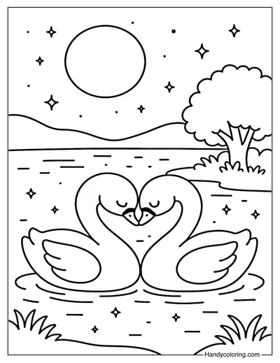 Swan Night Lake Coloring Page