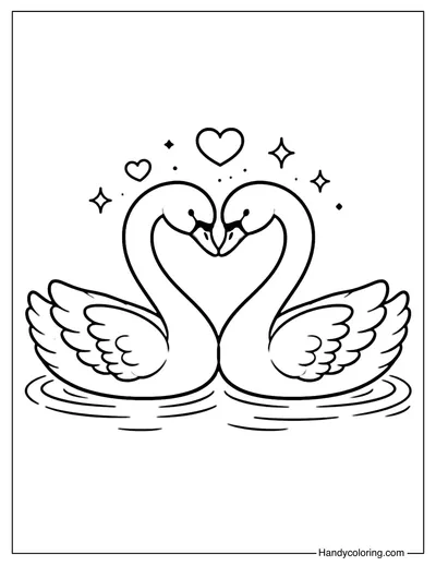 Swans Heart Shape Coloring Page
